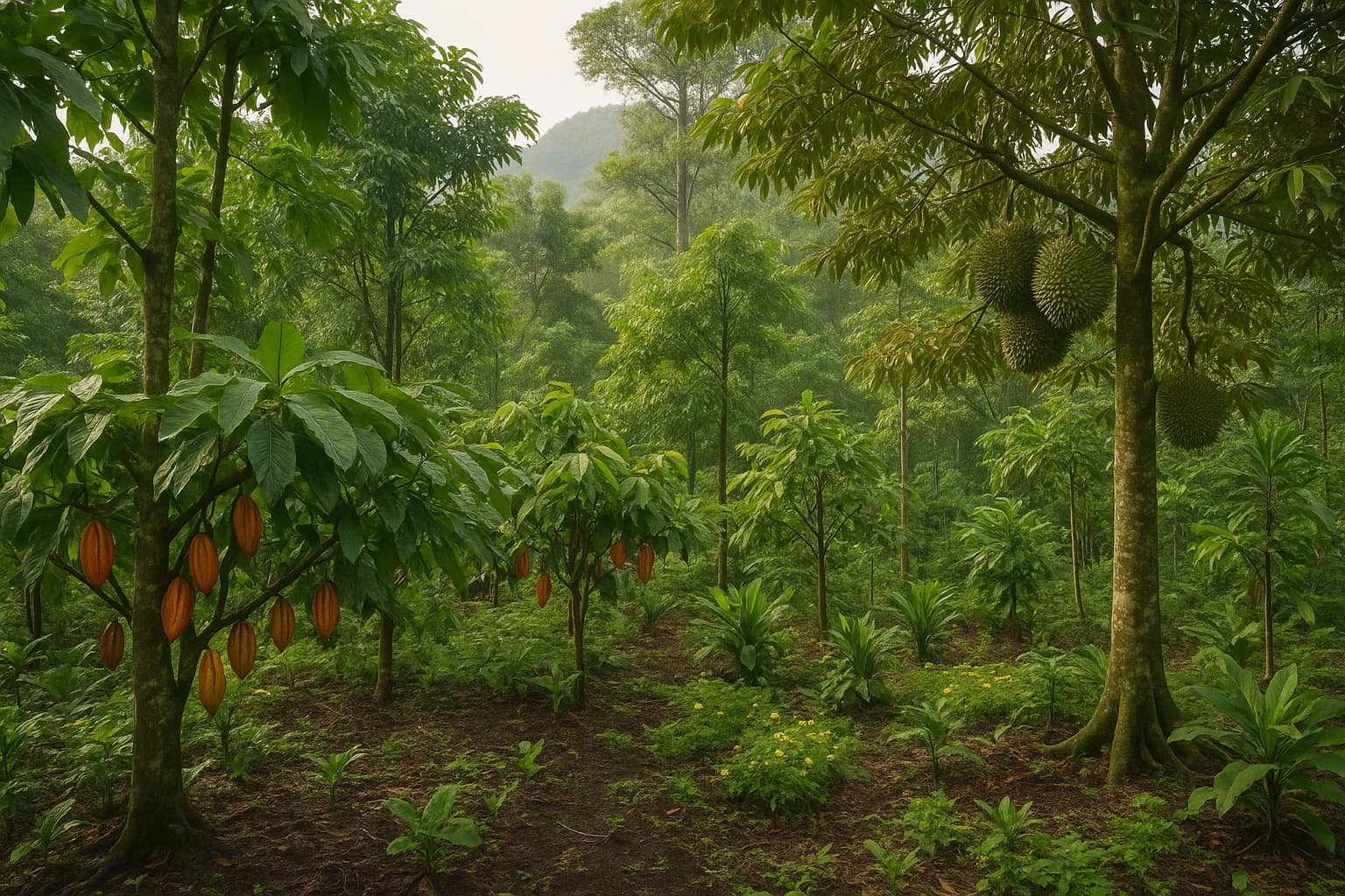 Mixed Native/Cacao/Durian Agroforestry (51/45/4) - Year 5 Simulation